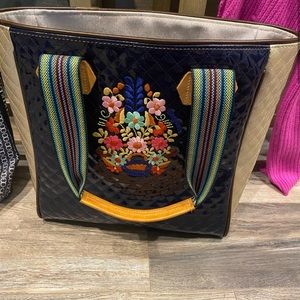 Consula Embroidered Floral bouquet large Tote bag.